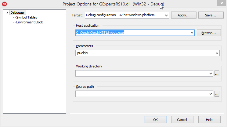 Project Options for GExpertsRS10 debug