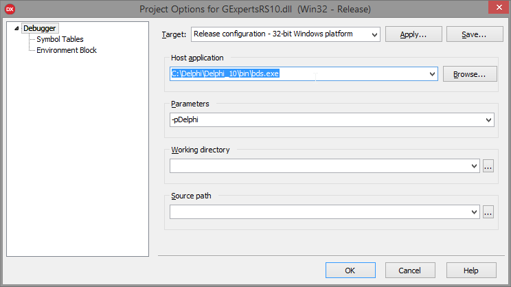 Project Options for GExpertsRS10 release