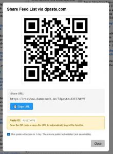 QR code sharing dialog showing auto-import URL