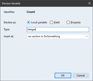 Declare Variable screenshot