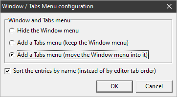 Tabs menu configuration dialog in Delphi 7